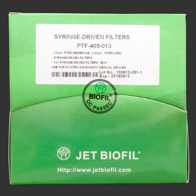 فیلتر سر سرنگی  0.45 μ   از جنس PTFE تفلونی با قطر 30mm    ( بسته 45 عددی ) ساخت Jet-Biofil کانادا هر عدد