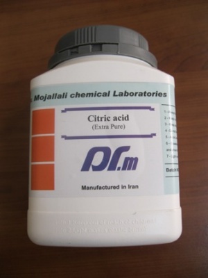 اسید سیتریک extra pure ساخت شرکت دکتر مجللی 1 کیلوئی
