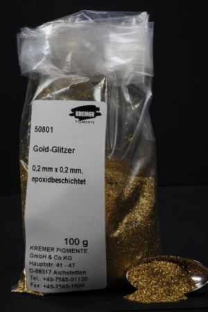Gold Glitter 0.20 mm x 0.20 mm ساخت شرکت کرمر آلمان بسته 100 گرمی 