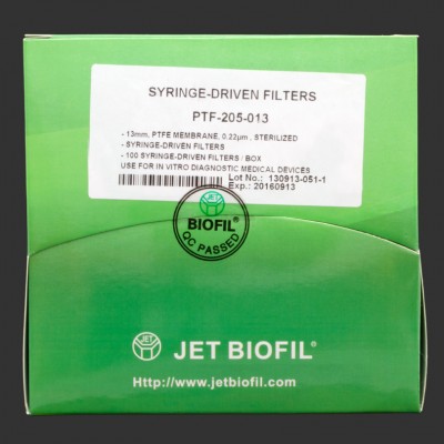 فیلتر سر سرنگی  0.22 μ   از جنس PTFE تفلونی با قطر 30mm    ( بسته 45 عددی ) ساخت Jet-Biofil کانادا هر عدد