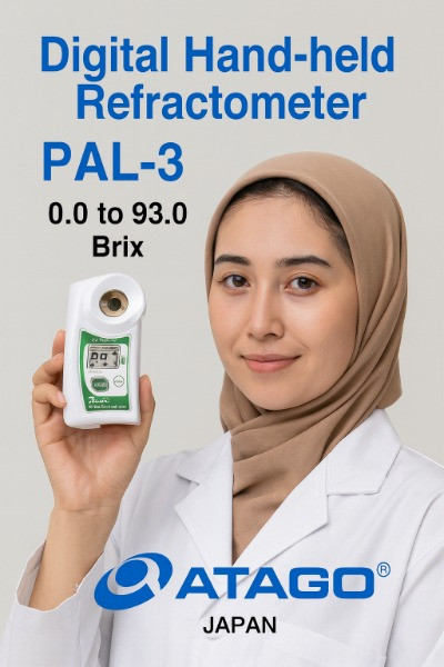 رفراکتومتر دستی دیجیتال با بریکس 	0.0 to 93.0 Brix دیجیتال مدل PAL-3 ساخت شرکت آتاگو ژاپن