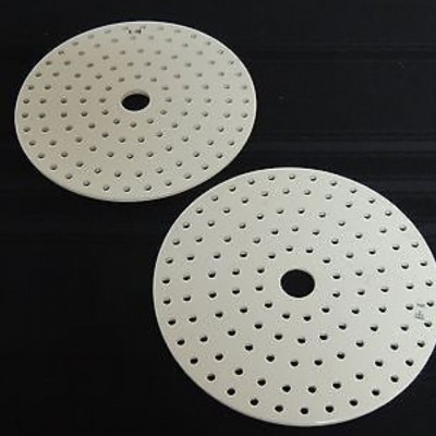 Pair Coors USA Laboratory Glazed White Porcelain 7 1/2" # 4 Lab Desiccator Plate