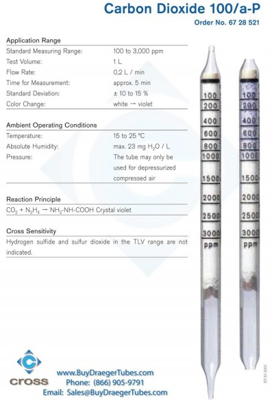 دراگر تیوپ جهت انداه گیری دی اکسید کربن CO2 100/a-P 100-3000 ppm کد 6728521 ساخت دراگر آلمان