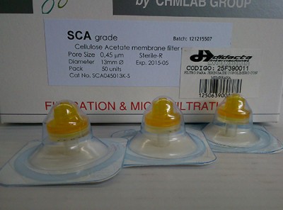 فیلتر سرسرنگی 13 میلیمتر سلولز استات 0.45 میکرون بسته 50 عددی  کد SCA045013K-S ساخت شرکت CHMLAB اسپانیا 