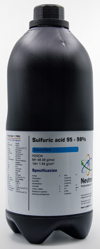 اسید سولفوریک ژربر گرید Laboratory 2.5 لیتری شیشه ای کد 1.2080 ساخت شرکت شیمی دارویی نوترون